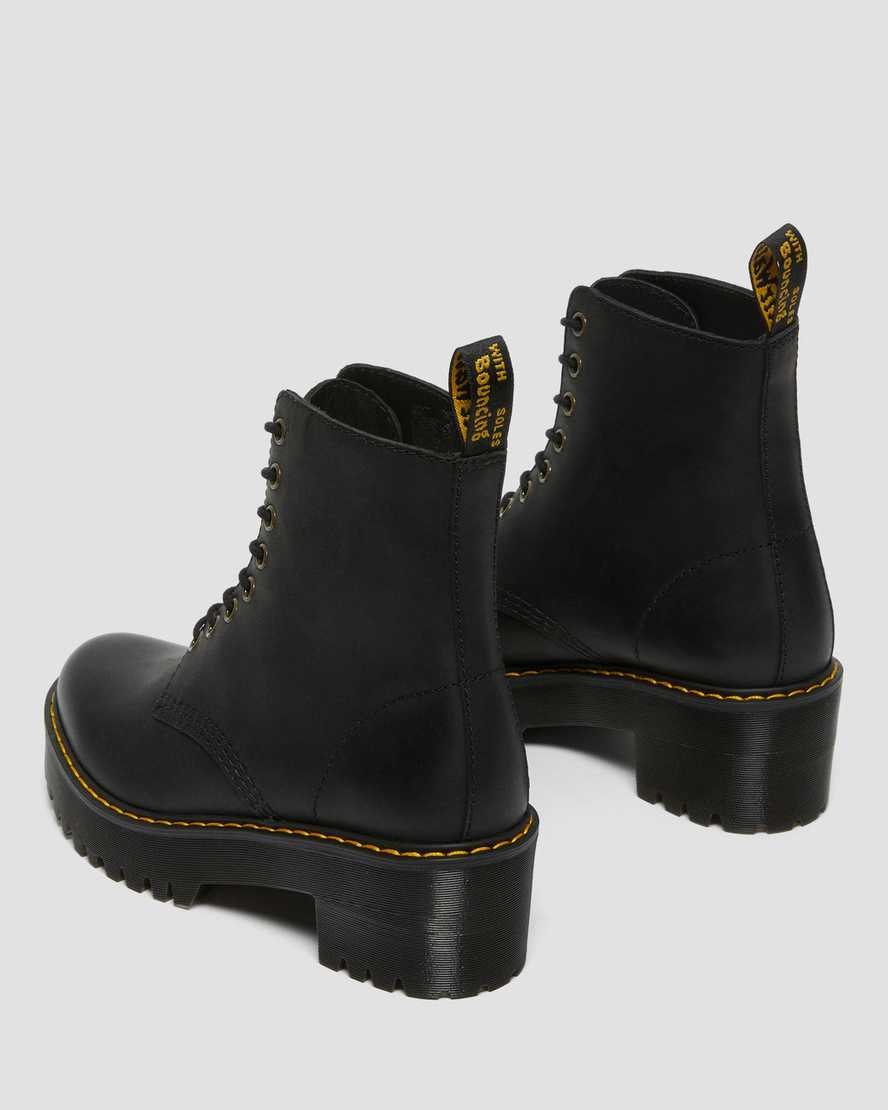 Women's Dr Martens Shriver Hi Wyoming Leather Heeled Boots Black Burnished Wyoming | 468WVXFNZ