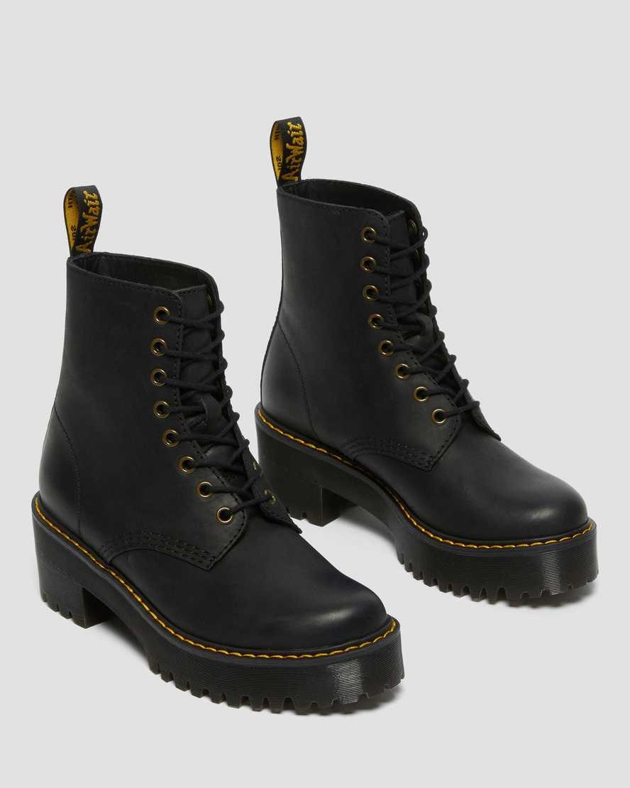 Women's Dr Martens Shriver Hi Wyoming Leather Ankle Boots Black Burnished Wyoming | 925HKQLFO