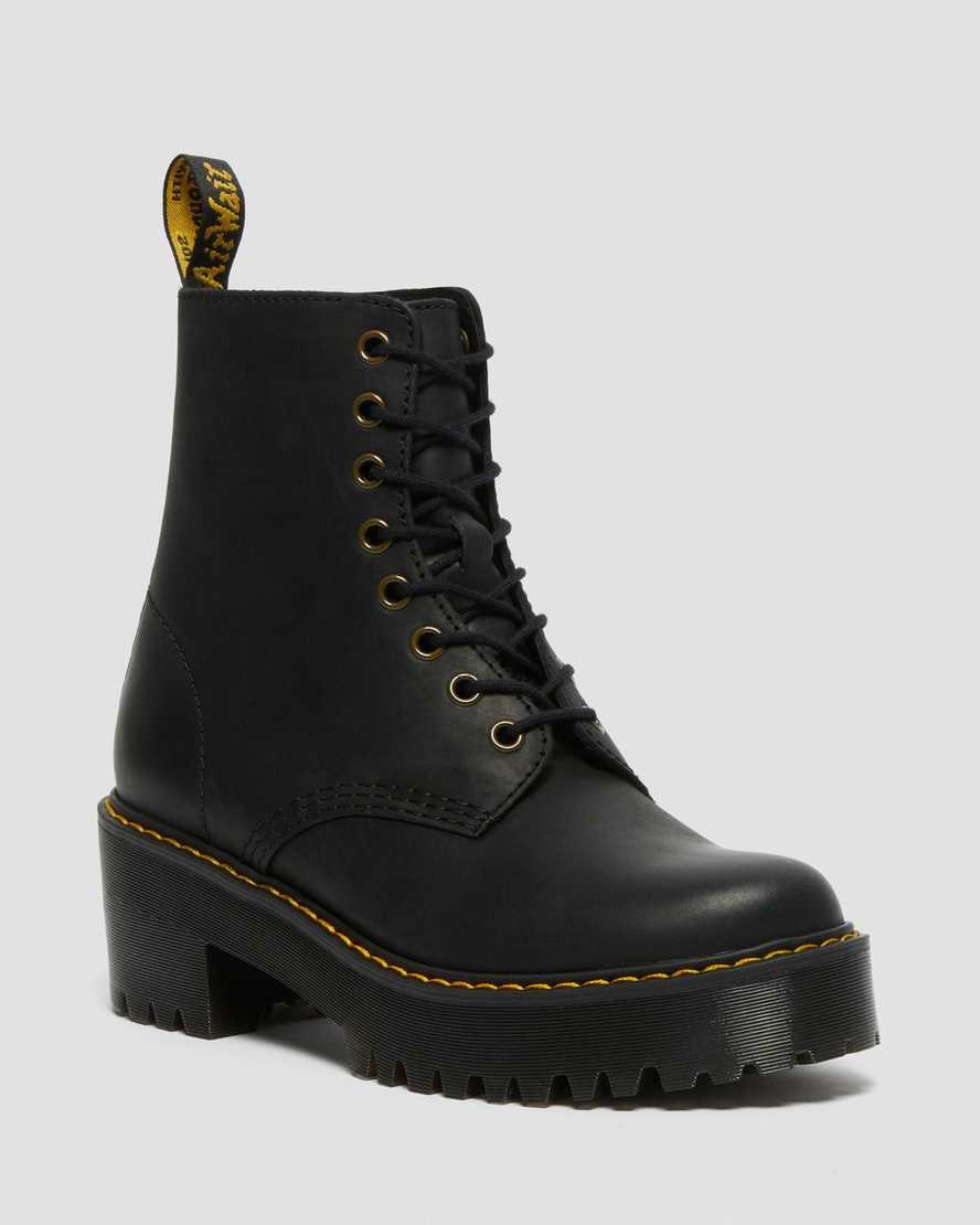 Women's Dr Martens Shriver Hi Wyoming Leather Ankle Boots Black Burnished Wyoming | 925HKQLFO