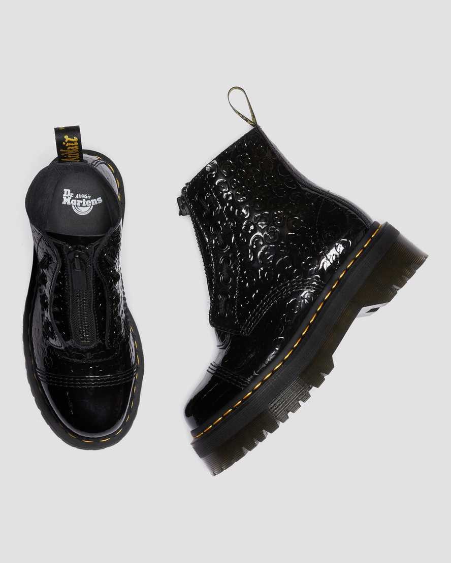 Women's Dr Martens Sinclair Leopard Emboss Patent Leather Ankle Boots Black Patent Lamper Leopard Emboss | 546JHUNYB