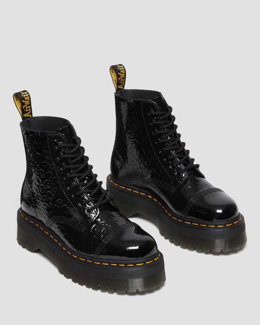 Women's Dr Martens Sinclair Leopard Emboss Patent Leather Ankle Boots Black Patent Lamper Leopard Emboss | 546JHUNYB