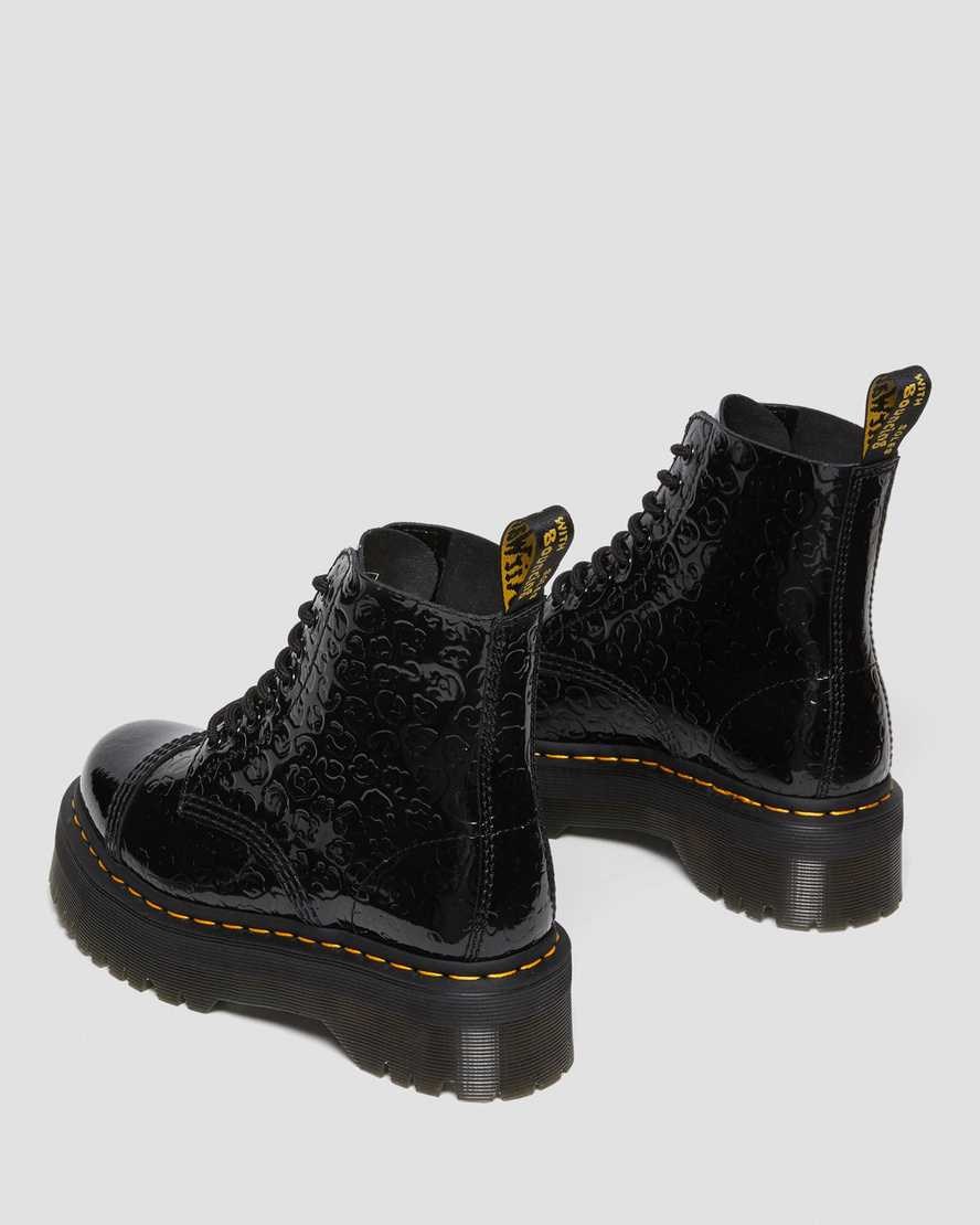 Women's Dr Martens Sinclair Leopard Emboss Patent Leather Ankle Boots Black Patent Lamper Leopard Emboss | 546JHUNYB