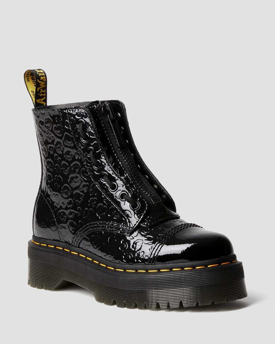 Women's Dr Martens Sinclair Leopard Emboss Patent Leather Ankle Boots Black Patent Lamper Leopard Emboss | 546JHUNYB