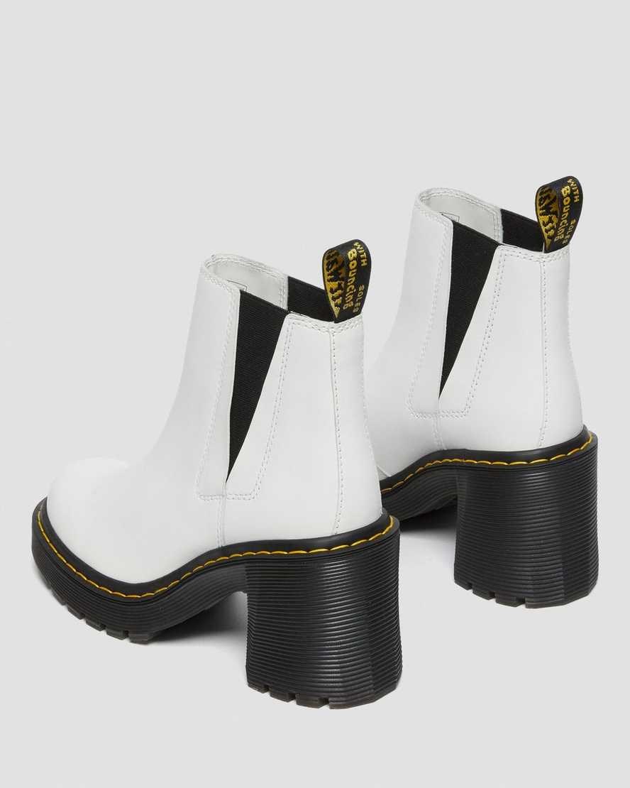 Women's Dr Martens Spence Leather Flared Heel Chelsea Boots White Sendal | 172KTGWZY