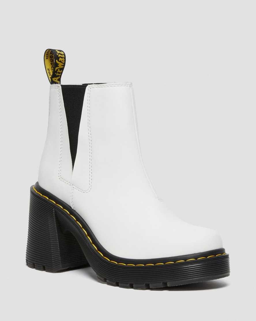 Women\'s Dr Martens Spence Leather Flared Heel Chelsea Boots White Sendal | 172KTGWZY