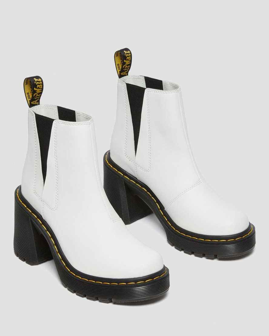 Women's Dr Martens Spence Leather Flared Heeled Boots White Sendal | 842VMNAYD