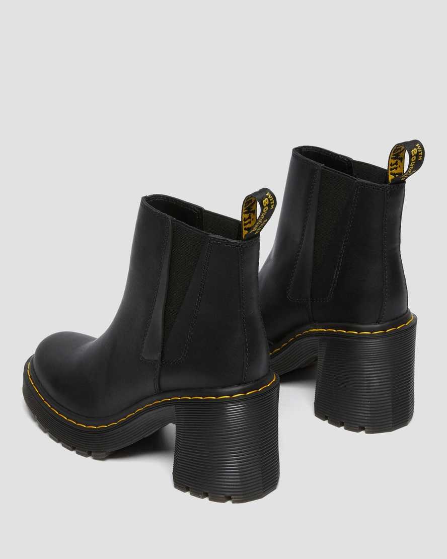 Women's Dr Martens Spence Leather Flared Heel Chelsea Boots Black Sendal | 968XUOBAD