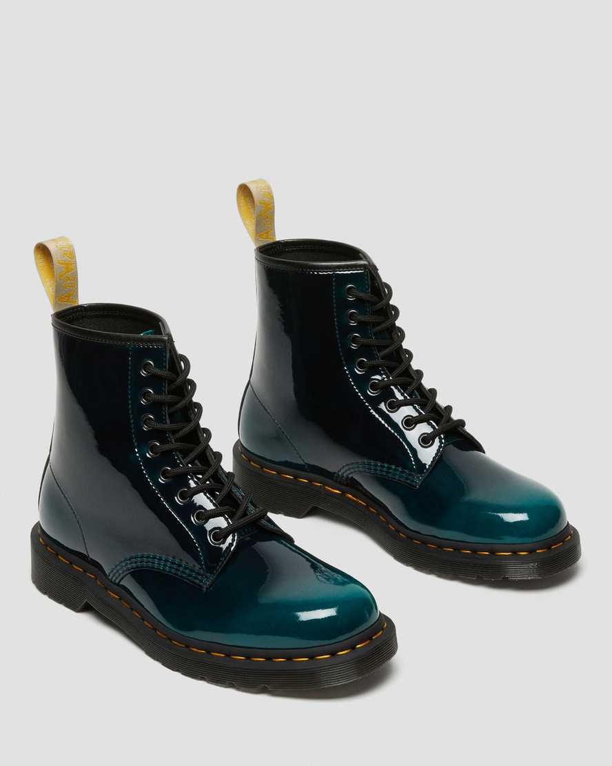 Women's Dr Martens Vegan 1460 Gloss Ankle Boots Black Gloss Pull Up | 829WQLEBP