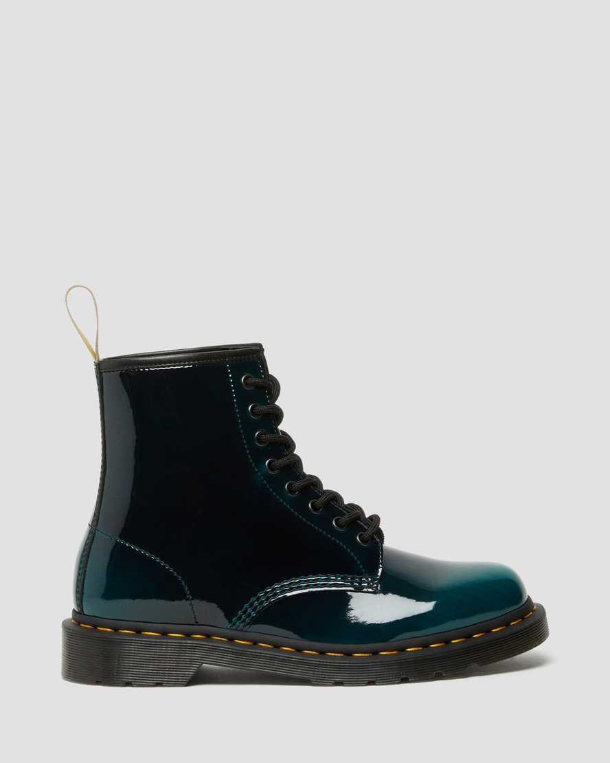 Women's Dr Martens Vegan 1460 Gloss Ankle Boots Black Gloss Pull Up | 829WQLEBP