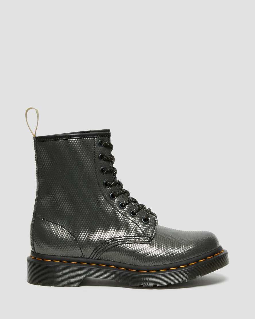 Women's Dr Martens Vegan 1460 Metallic Emboss Lace Up Boots Grey Alumix Hex Emboss | 128DJLVZU