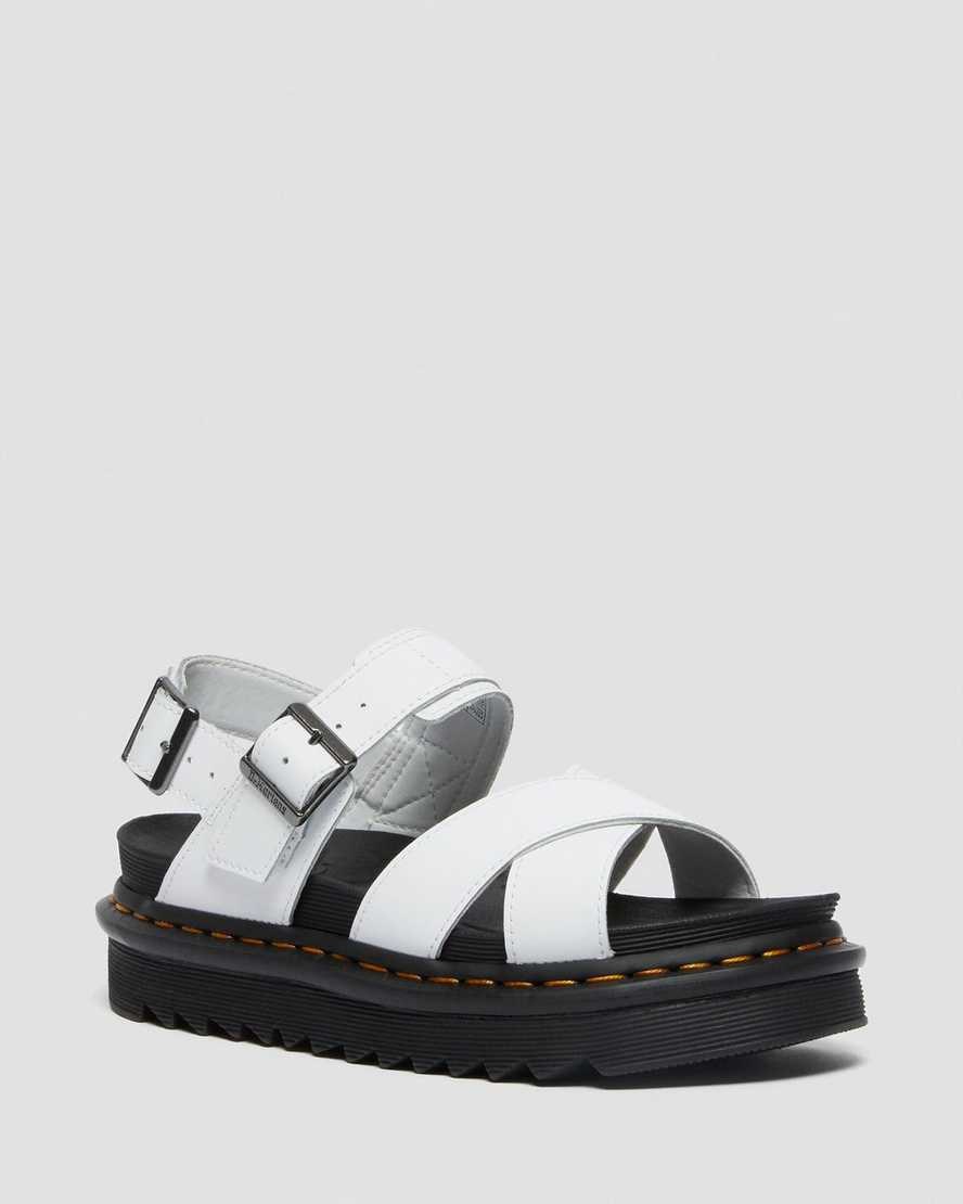 Women\'s Dr Martens Voss II Leather Strap Sandals White Hydro Leather | 231XIBMJS