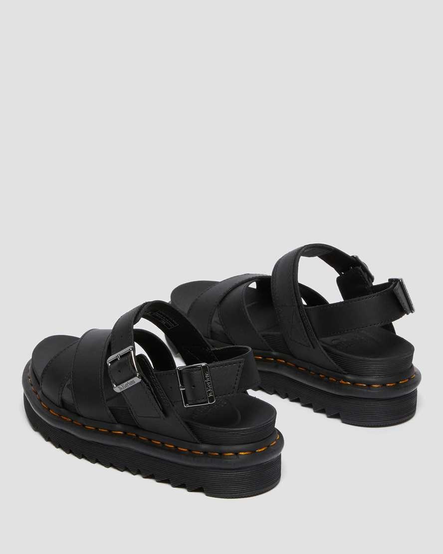 Women's Dr Martens Voss II Leather Strap Sandals Black Hydro Leather | 235PKMTRF