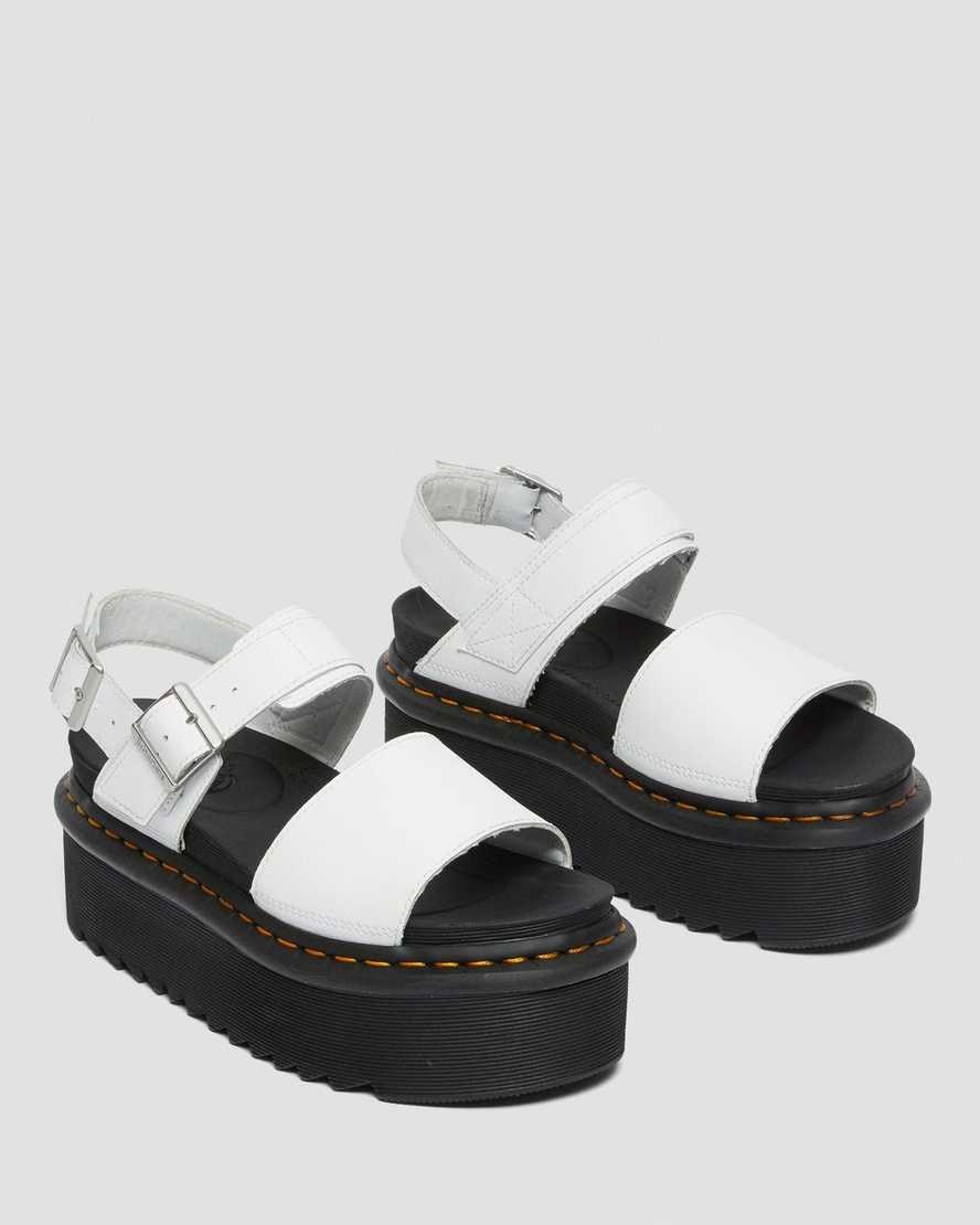 Women's Dr Martens Voss Leather Strap Platform Sandals White Hydro Leather | 098VELRHP