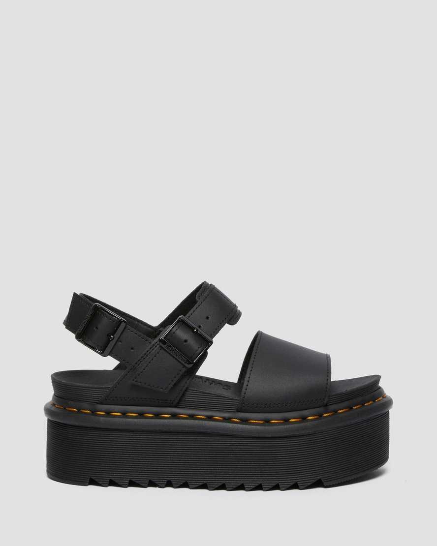 Women's Dr Martens Voss Leather Strap Platform Sandals Black Hydro Leather | 534BODLJK