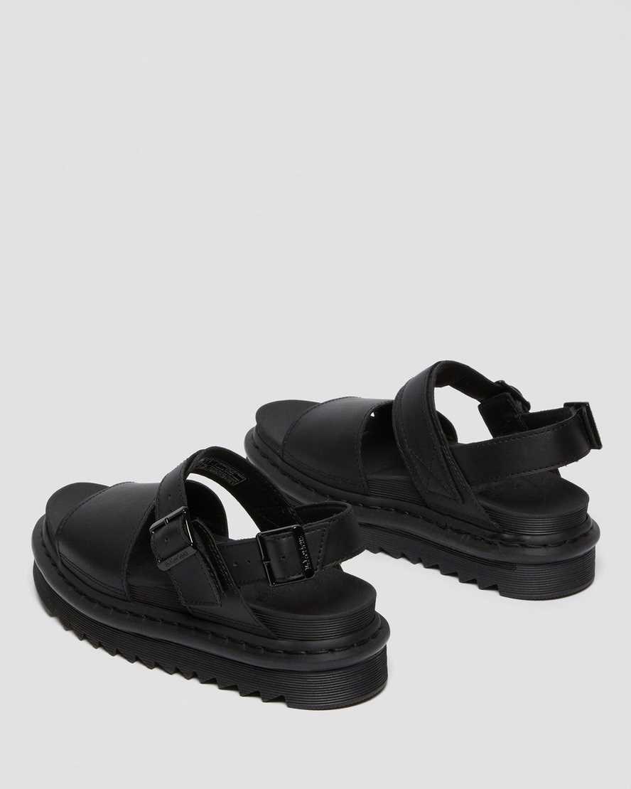 Women's Dr Martens Voss Leather Strap Sandals Black Hydro Leather | 057DEYOTJ