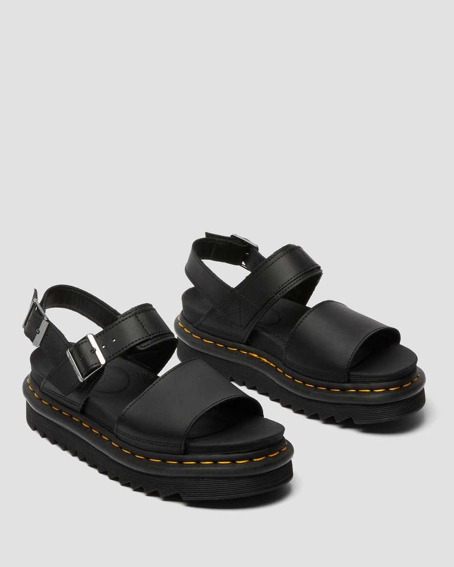 Women's Dr Martens Voss Leather Strap Sandals Black | 739CVOQMT