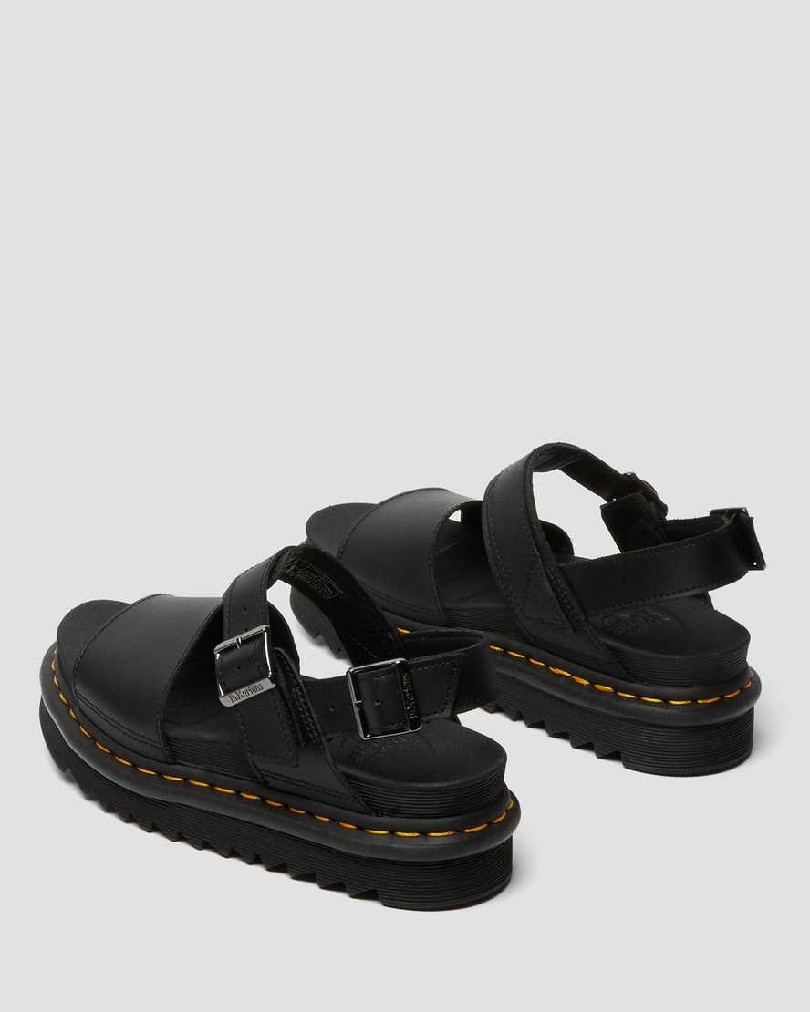 Women's Dr Martens Voss Leather Strap Sandals Black | 739CVOQMT