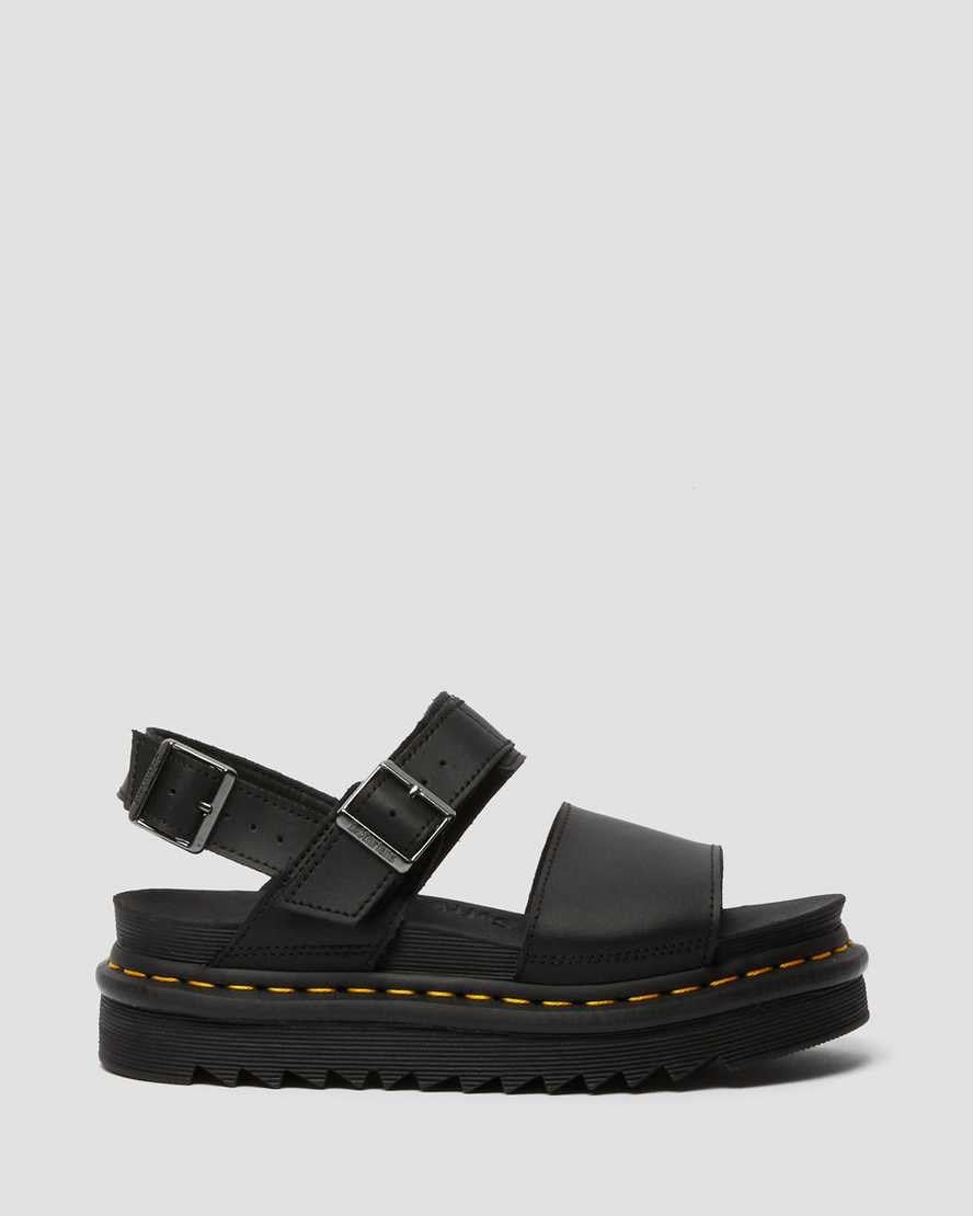 Women's Dr Martens Voss Leather Strap Sandals Black | 739CVOQMT