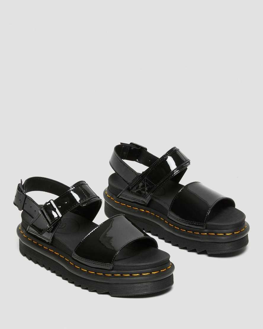 Women's Dr Martens Voss Patent Leather Patent Sandals Black Patent Lamper | 742LAWFIK