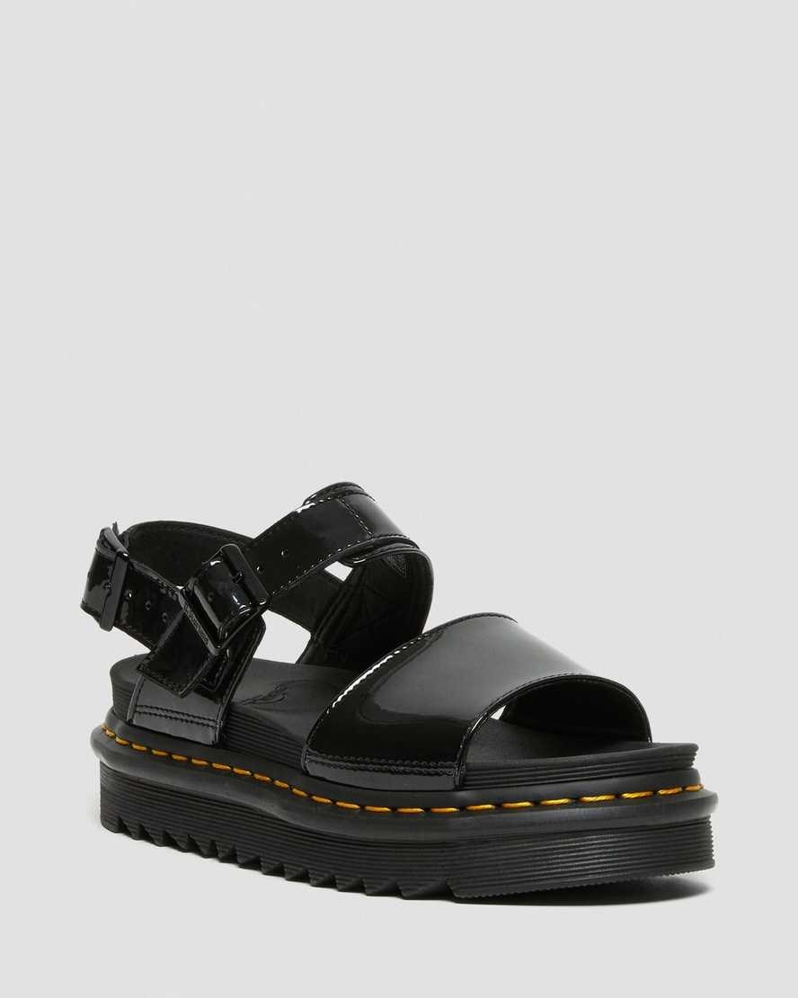 Women\'s Dr Martens Voss Patent Leather Patent Sandals Black Patent Lamper | 742LAWFIK