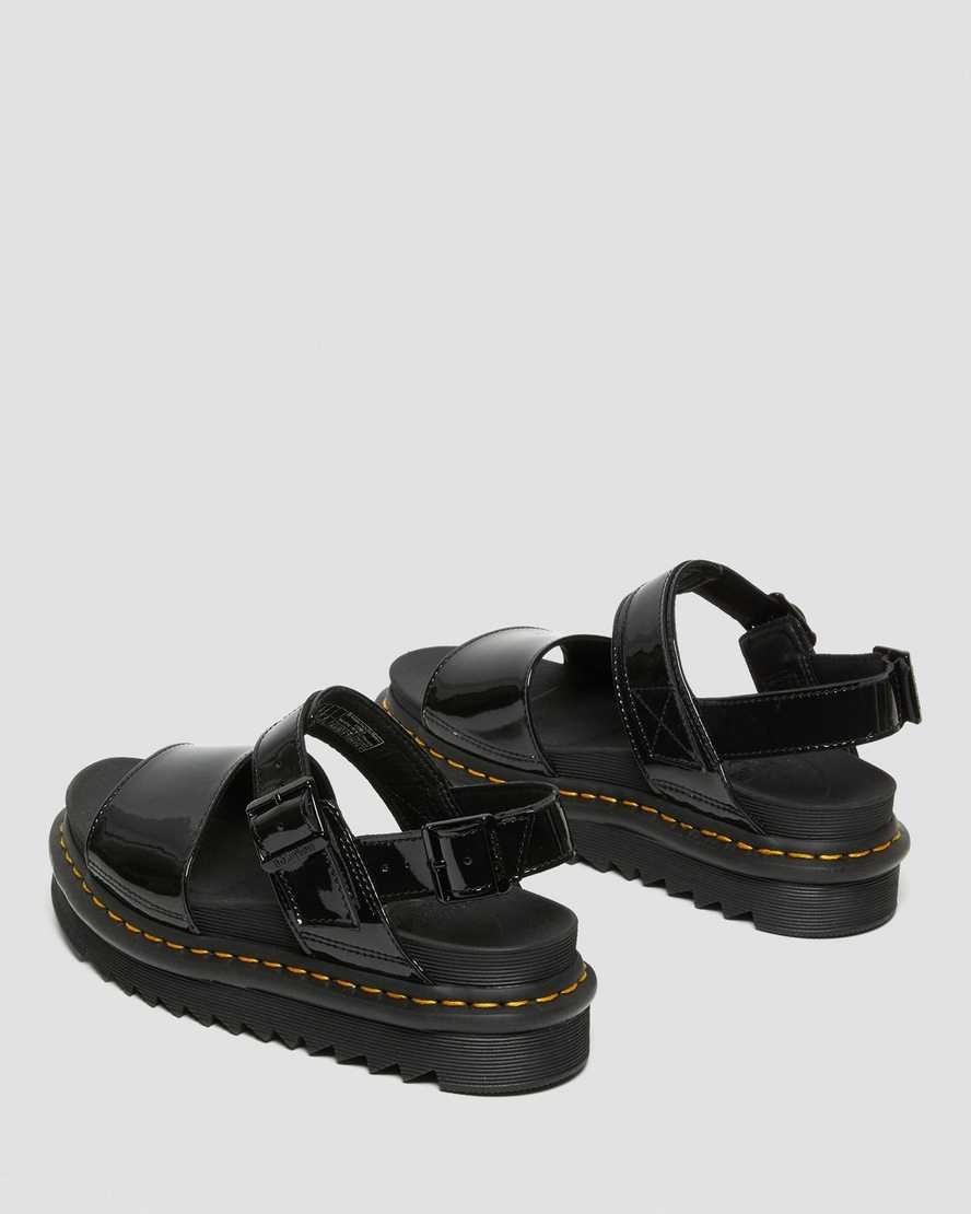 Women's Dr Martens Voss Patent Leather Strap Sandals Black Patent Lamper | 628VMUJEF