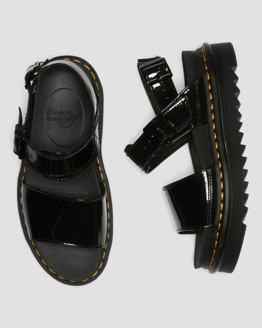 Women's Dr Martens Voss Patent Leather Strap Sandals Black Patent Lamper | 628VMUJEF