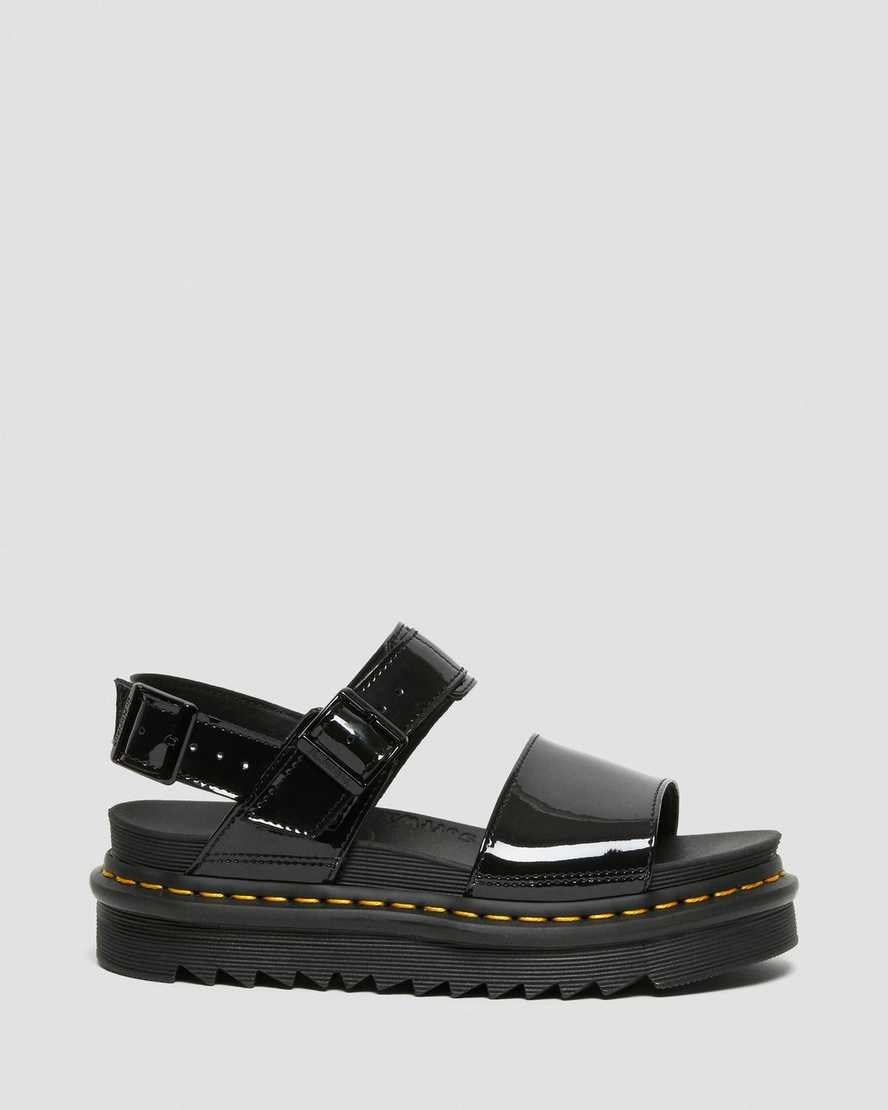 Women's Dr Martens Voss Patent Leather Strap Sandals Black Patent Lamper | 628VMUJEF