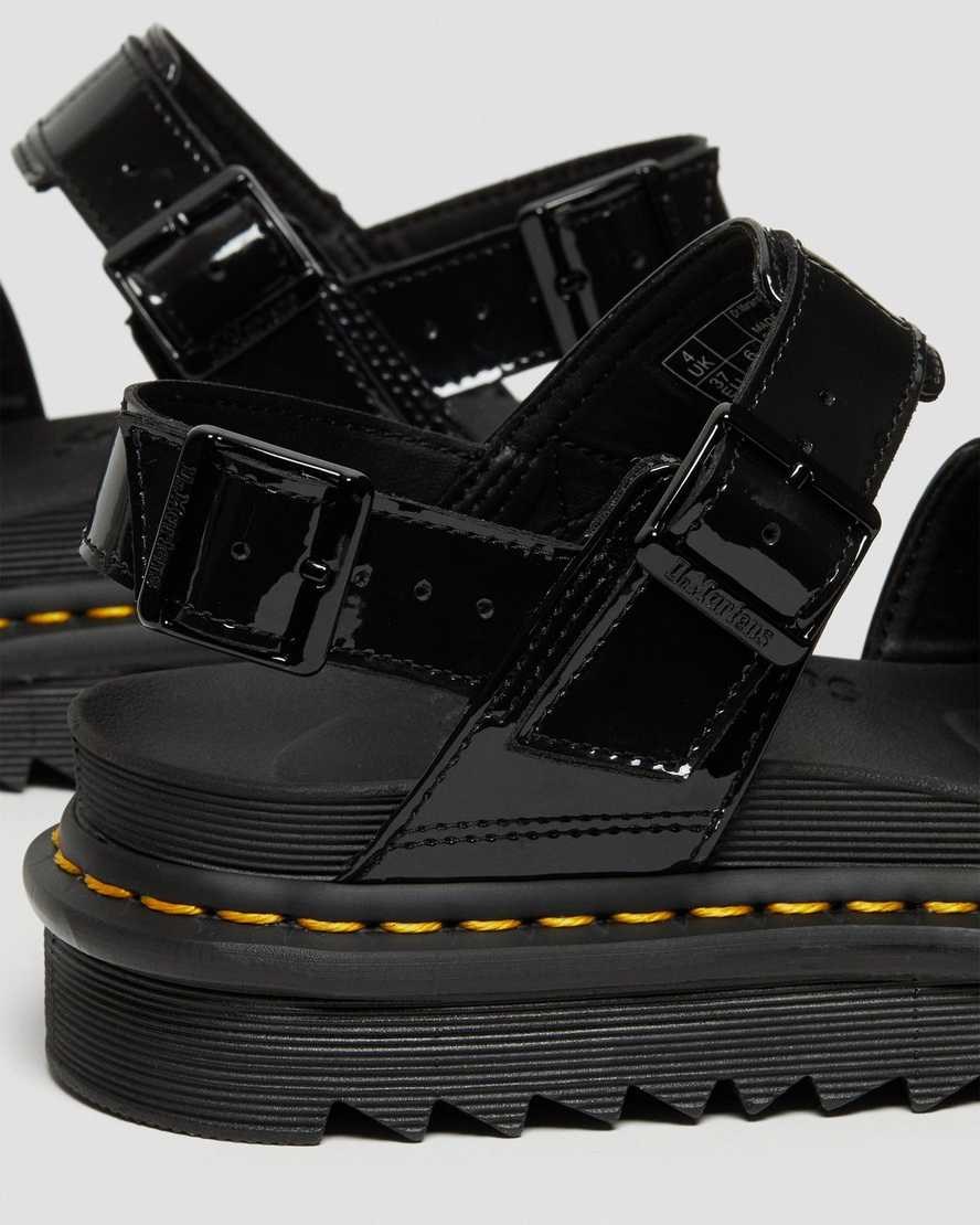 Women's Dr Martens Voss Patent Leather Strap Sandals Black Patent Lamper | 628VMUJEF